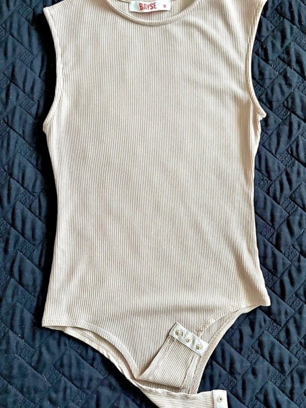 BAYSE Ribbed Bodysuit in Beige Size Medium